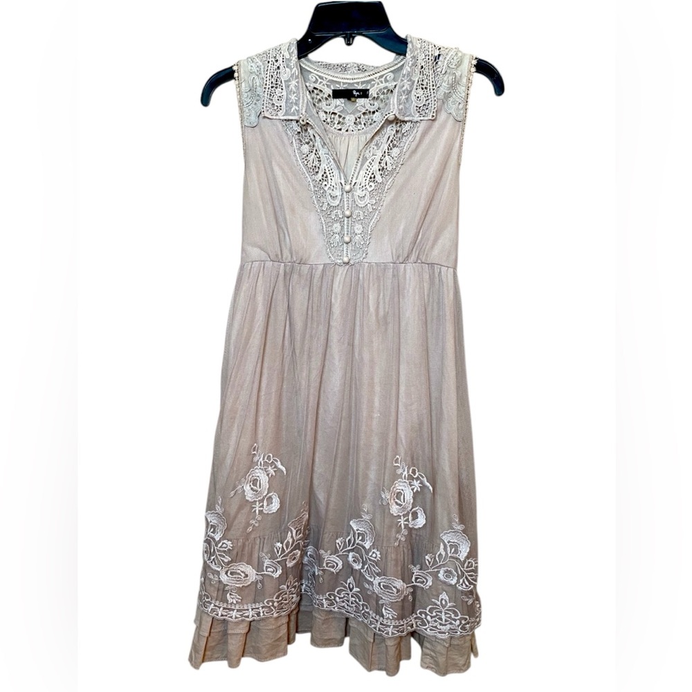 Ryu Mauve/Champagne Floral Lace Fairycore Babydoll Sleeveless Dress size Medium
